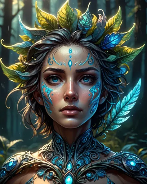 bioluminescent, fabulous, magical radiance, Concept art, depth of field, realistic, cinematic lighting, soft shadows, asymmetrical fractal, colorful, vivid colors, volumetric lighting, wind, particles, ral-fltpn of a ("Sage with Eyes of Blue":1.1) , stylized by Marek Okon and dan mumford, L USM, <lora:ral-fltpn:1>