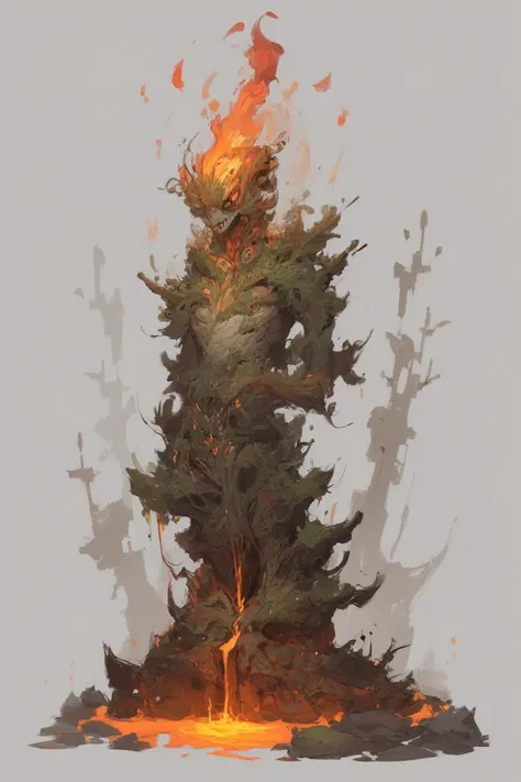 a painting of a tree with a fire on top of it