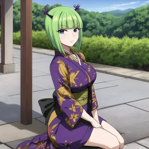 brandish, 1girl, solo, looking at viewer, anime coloring, outdoors, <lora:100_brandish-10:0.7>, traditional clothes, kimono,