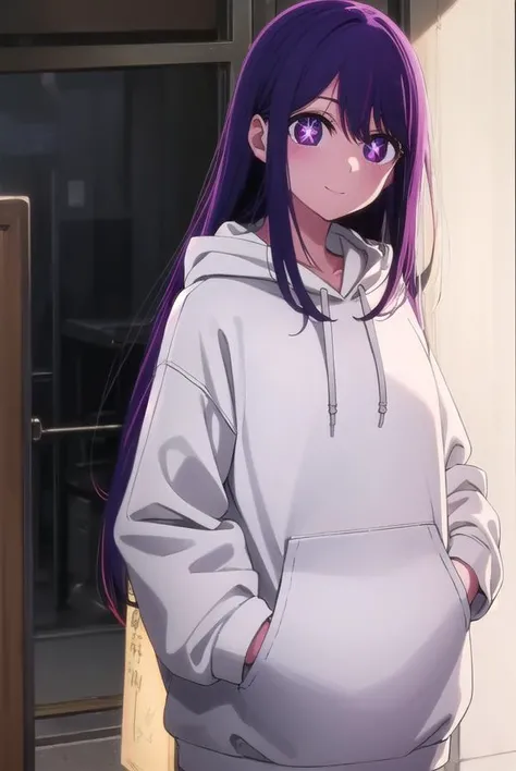 aihoshino, <lora:ai hoshino s1-lora-nochekaiser:1>,
ai hoshino, long hair, bangs, (purple eyes:1.1), purple hair, (symbol-shaped pupils:1.5), smile,
BREAK hood, hoodie, hood down, long sleeves, white hoodie, hat, baseball cap,
BREAK indoors, concert, stage,
BREAK looking at viewer, (cowboy shot:1.5),
BREAK <lyco:GoodHands-beta2:1>, (masterpiece:1.2), best quality, high resolution, unity 8k wallpaper, (illustration:0.8), (beautiful detailed eyes:1.6), extremely detailed face, perfect lighting, extremely detailed CG, (perfect hands, perfect anatomy),