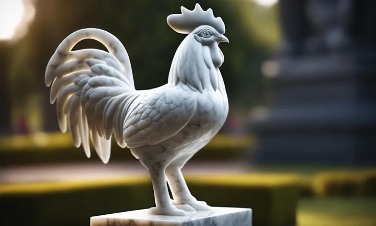 cinematic film still <lora:marblecarvingcd_xl-000006:0.6>,a statue of a cock made of (marblecarvingcd_xl,marble carving,crack:0.6,shiny:1.3) in park,no humans,long-focus,tilt-shift,outdoors,on lawn,full body,chinese zodiac,cutie,cute,still life,animal statue,front view,facing viewer,looking at viewer . shallow depth of field, vignette, highly detailed, high budget, bokeh, cinemascope, moody, epic, gorgeous, film grain, grainy, 8K, HDR, UHD, masterpiece, best quality, highly detailed, high resolution, finely detail, extremely detailed, ultra detailed, wallpaper