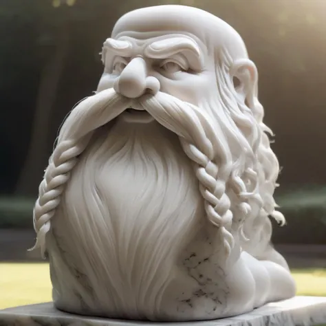 cinematic film still,ultra detailed, masterpiece, statue of Harry_Dwarf, dwarf-like, flowing long white beard, twirly moustache,bald, bangles, <lora:Harry_Dwarf_1.5:1>, back lighting, beautiful lighting, <lora:marblecarvingcd_xl-000006:1>marblecarvingcd_xl, outdoors,on lawn,shallow depth of field, vignette cinemascope, gorgeous, film grain, grainy, 8K, HDR, UHD, highly detailed, high resolution, finely detail, extremely detailed, ultra detailed, wallpaper