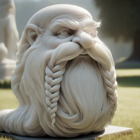 cinematic film still,ultra detailed, masterpiece,  statue of Harry_Dwarf,  dwarf-like, flowing long white  beard, twirly moustache,bald, bangles, <lora:Harry_Dwarf_1.5:1>, back lighting, beautiful lighting, <lora:marblecarvingcd_xl-000006:1>marblecarvingcd_xl, outdoors,on lawn,shallow depth of field, vignette cinemascope, gorgeous, film grain, grainy, 8K, HDR, UHD, highly detailed, high resolution, finely detail, extremely detailed, ultra detailed, wallpaper