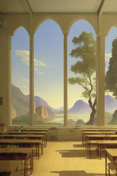 scenic landscape of a classroom in phoenicia  by Zhelong Xu , Xanti Schawinsky , Marianne North