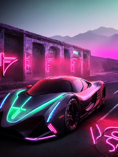 develsixteen, 1car, <lora:DEVELSIXTEEN:0.7>, ((Cinematic lighting)), (glowing), ((dramatic lighting)), ((beautiful detailed glow)), intricate detail, lens flare, backlighting, (neon lights:1.6)