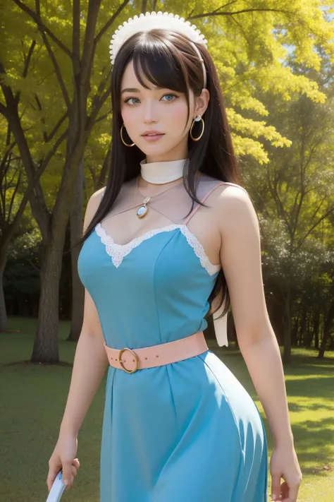 Huo Wu, 1 girl, solo, black hair, long hair, white thighs, chair, high heels, cosplay, ((upper body)), young beauty, tall beauty, fair face, perfect facial features, tall beauty, fair skin, good figure, 8K, CG, holding a fan, blue theme, gameCG background, 3D rendering, realistic, cinematic lighting, smooth fog, detailed face, light smile, fantastic seaside