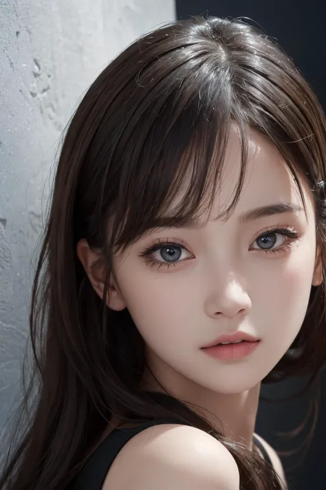 1girl, upper body, (masterpiece, best quality), RAW photo, 16k wallpaper, extremely detailed CG, amazing, ultra detailed, hyperrealistic, official art, High quality texture, incredibly absurdres, highres, 18 years old, cute girl, beautiful face, detailed large black eyes,