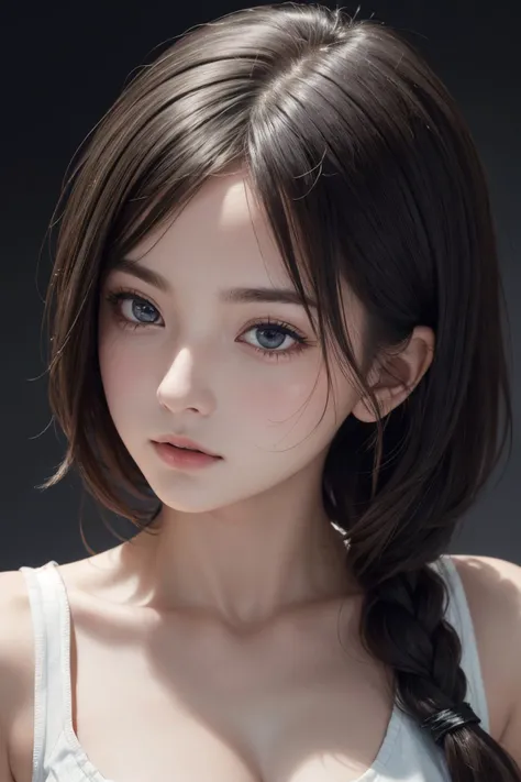 1girl, upper body, (masterpiece, best quality), RAW photo, 16k wallpaper, extremely detailed CG, amazing, ultra detailed, hyperrealistic, official art, High quality texture, incredibly absurdres, highres, 18 years old, cute girl, beautiful face, detailed large black eyes,