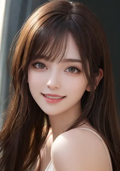 masterpiece, best quality, absurd-res, highly detailed, intricate details, ultra sharp, raw, ray tracing, expressiveh, wide range of colors, high Dynamic, bright sun light, rim light, professional lighting, an incredible beautiful girl, solo,mature, light smile, detailed eyes, clear and vivid eyes, long eyelashes, parted lips, clear and smooth skin, natural skin texture, mature, portrait, looking_at_viewer, Long Straight Hair with Bangs