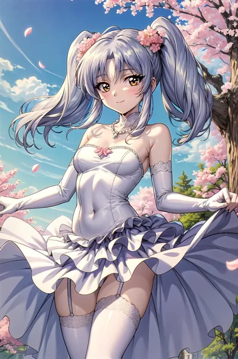 (masterpiece, best quality, detailed), 1girl, solo, looking at viewer, shima rin,hair bun, sidelocks, bangs,
bride, wedding dress, bridal veil, strapless dress, elbow gloves, cherry blossoms, petals, outdoors, tree, sky, wind, <lora:ass_support_object_v0.2:1.5>, ass support, railing, smile, open mouth