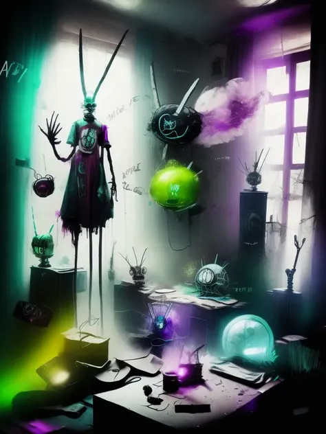 <lora:21AIME:1>a group of strange looking objects in a dark room,