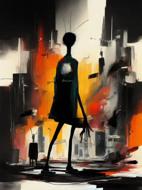 <lora:21AIME:1>a painting of a person standing in the middle of a city,