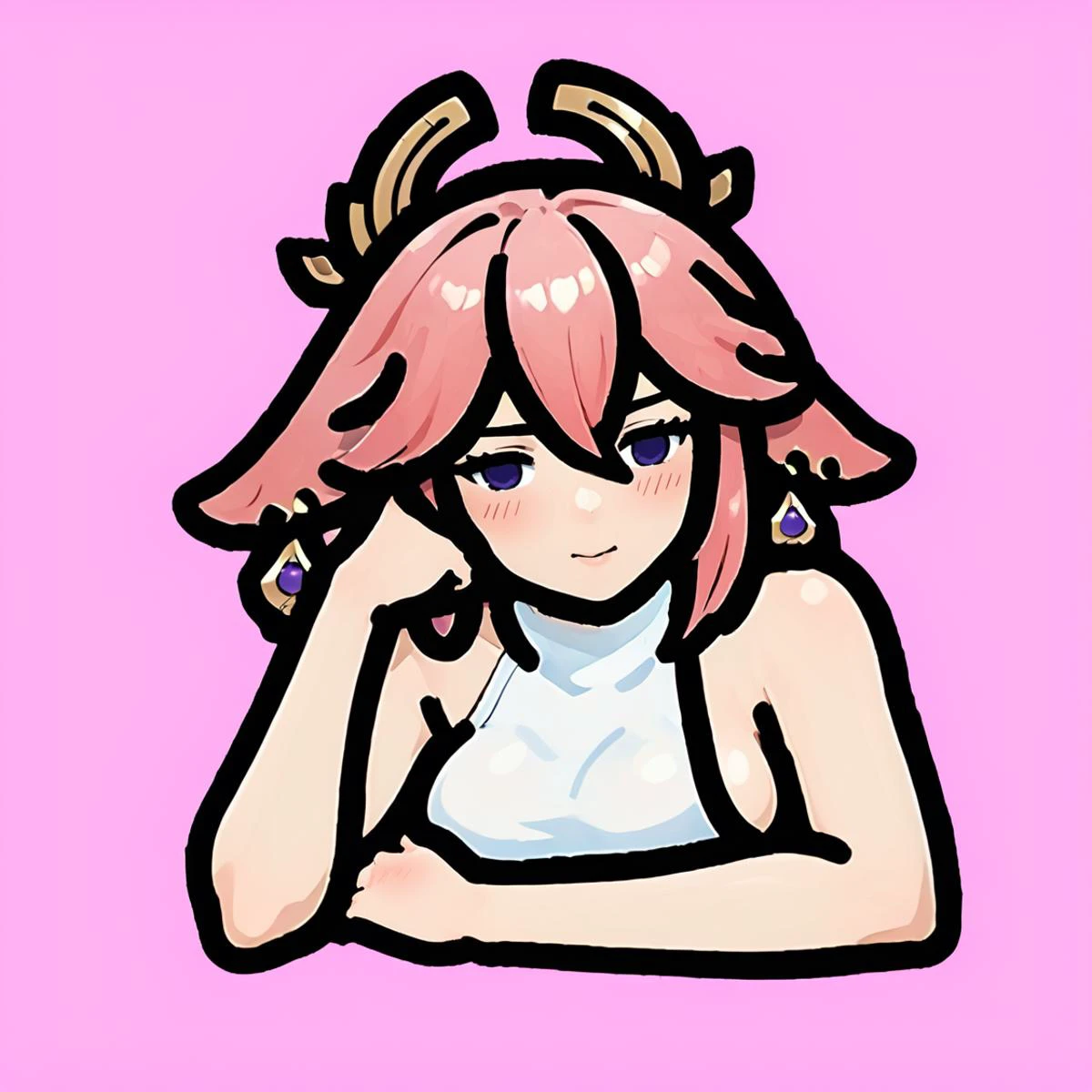 masterpiece,best quality,highly detailed,score_9,score_8_up,score_7_up,score_6_up,source anime,
BREAK
<lora:SimpleOutlinePony1.0:1>,outline,blush,motion lines,(solid oval eyes:1.2),
yae miko,pink background,sideboob,head tilt,head rest,pout,
