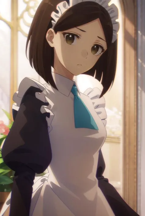 anneshelley, <lora:anne shelley s2-lora-nochekaiser:1>,
anne shelley, short hair, brown hair, (brown eyes:1.5),
BREAK long sleeves, puffy sleeves, apron, maid, maid headdress, juliet sleeves, maid apron,
BREAK indoors,
BREAK looking at viewer, (cowboy shot:1.5),
BREAK <lyco:GoodHands-beta2:1>, (masterpiece:1.2), best quality, high resolution, unity 8k wallpaper, (illustration:0.8), (beautiful detailed eyes:1.6), extremely detailed face, perfect lighting, extremely detailed CG, (perfect hands, perfect anatomy),