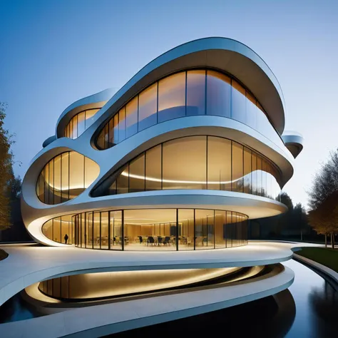 Zaha Hadid's futuristic architectural style is known for its unique streamlining and technological innovation. To capture the building's awe-inspiring design and highlight its fluid form and seamless blend of technology, you can try the following:
Emphasis on streamlined shapes: Use curves and arcs to accentuate the streamlined appearance of the building. This can be achieved by choosing round or streamlined structural elements, such as curved windows, curved walls or curved stairs.
Leverage modern materials: Choose futuristic modern materials such as glass, steel and concrete to create a unique architectural look. These materials can be used in creative ways, such as glass curtain walls, steel supports or the sculptural texture of the concrete exterior to highlight the technicality and modernity of the building.
Introducing innovative technologies: Incorporating the latest technologies into the building design, such as smart home systems, sustainable energy solutions or advanced building structures. These techniques can be reflected in the appearance and function of the building, further highlighting the futuristic and modernity of the building.
Optimize spatial fluidity: Focus on spatial fluidity in architectural design through the use of open floor layouts, seamless connections and smooth lines. This will allow people to feel the streamlined flow of space inside the building, while highlighting the design innovation and modernity of the building.
Creative lighting design: lighting design can enhance the building's streamlined appearance and sense of technology. Use soft lighting to highlight the curves and arcs of the building, or use LED strips and floodlights to illuminate specific parts of the building to emphasize the uniqueness of its design