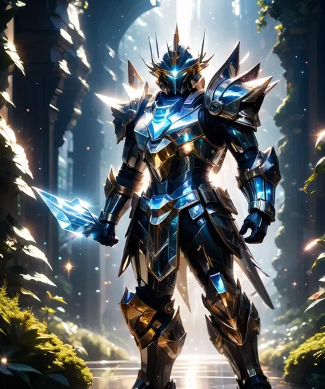 Transparent armor,Sequin,colored light,Crystal, glass, transparent, (realistic), masterpiece, best quality, movie lighting, natural shadows, highest detail, professional photography, detailed background, depth of field, ultra-crazy details, intricate, beautiful, subsurface scattering, dynamic perspective, up to walking along the crystal path in the universe, up to being illuminated by the sun's rays, stars twinkling around, comets and planets flying, a magical bright picture,