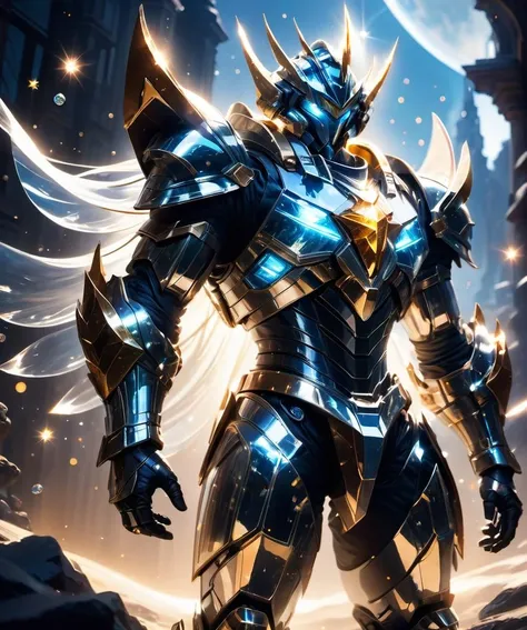 Transparent armor,Sequin,colored light,Crystal, glass, transparent, (realistic), masterpiece, best quality, movie lighting, natural shadows, highest detail, professional photography, detailed background, depth of field, ultra-crazy details, intricate, beautiful, subsurface scattering, dynamic perspective, up to walking along the crystal path in the universe, up to being illuminated by the sun's rays, stars twinkling around, comets and planets flying, a magical bright picture,