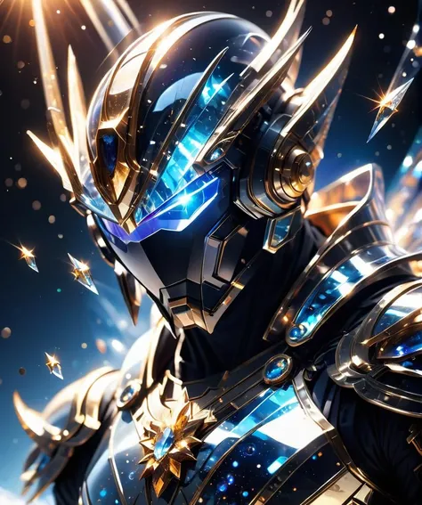 Transparent armor,Sequin,colored light,Crystal, glass, transparent, (realistic), masterpiece, best quality, movie lighting, natural shadows, highest detail, professional photography, detailed background, depth of field, ultra-crazy details, intricate, beautiful, subsurface scattering, dynamic perspective, up to walking along the crystal path in the universe, up to being illuminated by the sun's rays, stars twinkling around, comets and planets flying, a magical bright picture,