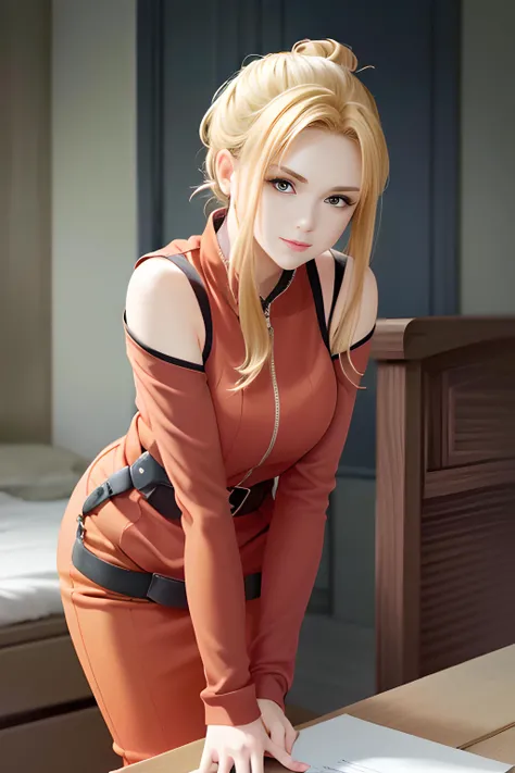 ,1 girl, solo,smile, (((bend over))), kneeling, bedroom, quistis, 1girl,orange jacket, detached sleeves, orange skirt, belt, leggings, boots,<lora:quistis-nvwls-v1-final:0.8>,, (((anime))),masterpiece, best quality, intricate details, 8k uhd, perfect face, perfect eyes