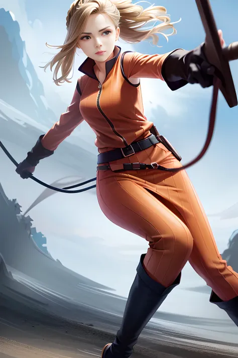 1 girl, solo, holding whip, dynamic pose, dynamic shot, dynamic view, quistis, 1girl,orange jacket, detached sleeves, orange skirt, belt, leggings, boots,<lora:quistis-nvwls-v1-final:0.8>,, (((anime))),masterpiece, best quality, intricate details, 8k uhd, perfect face, perfect eyes