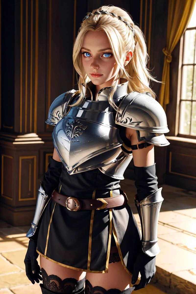 professional photo of charlottems, gloves, armor, shoulder armor, pauldrons, breastplate, thighhighs, zettai ryouiki,
detailed skin, detailed eyes,
photo made with Canon EOS in naturalistic style photography,
popular on artstation, popular on deviantart, popular on flicker,
<lora:CharlotteMS:0.5:MIDD>