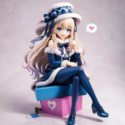 <lora:chiwu:0.7>,<lora:PVC LORA128:0.5>,
[(white background:1.15), ::2],
masterpiece,best quality,ultra-detailed,best illustration,
1girl,solo,long hair,blue eyes,blonde hair,hat,pantyhose,heart,crossed legs,sitting,looking at viewer,smile,open mouth,blue headwear,white pantyhose,fur trim,ribbon,blue footwear,shoes,hair ribbon,spoken heart,long sleeves,dress,very long hair,blush,