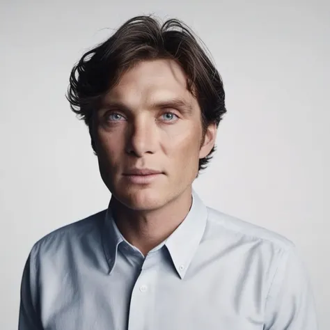 masterpiece, best quality, man <lora:cillian_murphy_sdxl_1_0:0.9>, in on down shirt, portrait, in color, looking at viewer, simple background