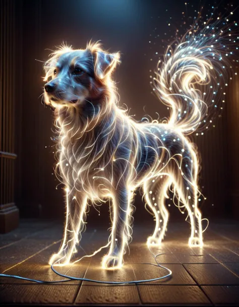 photograph lightlora, 1dog, made from light, light, light particles, 50mm . cinematic 4k epic detailed 4k epic detailed photograph shot on kodak detailed cinematic hbo dark moody, 35mm photo, grainy, vignette, vintage, Kodachrome, Lomography, stained, highly detailed, found footage, lightlora, 1dog, made from light, light, light particles,Photorealistic, Ultra-high detail, lifelike textures, realistic lighting, high-resolution, lightlora, 1dog, made from light, light, light particles,Cinematic Lighting, Dramatic lighting, high contrast, detailed shadows, high-resolution