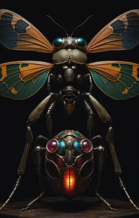 Artistic photography style A RAW photograph of a impartial and otherworldly monstrous creature with insect and robotic qualities, bold lines, hyper detailed, dark limited palette, dramatic lighting, (intricate details, masterpiece, best quality:1.3),, art by Greg Rutkowski, Artgerm, WLOP, Alphonse, Beeple and Caravaggio,wet eyes, Lapidary of a Sisal-plated abysues magic LED lights float to cast light and shadow., Heidelberg School, F/5, multidimensional . Calm, professional, ancient design, high-resolution, avant guard, highly detailed, original concept