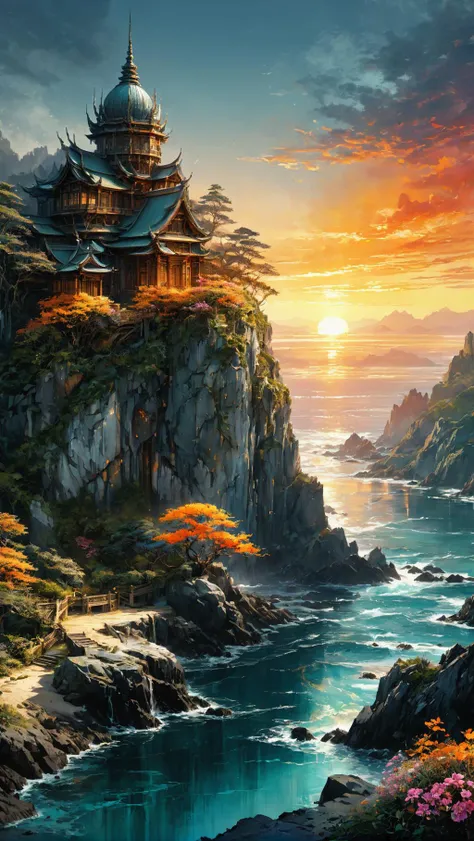 <(Digital watercolor Illustration of a summerscape sunset, by JB, Waterhouse, Carne Griffiths, Minjae Lee, Ana Paula Hoppe, Stylized watercolor art, Intricate, Complex contrast, HDR, Sharp, soft Cinematic Volumetric lighting, flowery pastel colours, wide long shot, perfect masterpiece:):1.0>,
<(detailed matte painting, deep color, fantastical, intricate detail, splash screen, complementary colors, fantasy concept art, 8k resolution trending on Artstation Unreal Engine 5):0.9> <lora:Artists_Edge-000006:0.3>