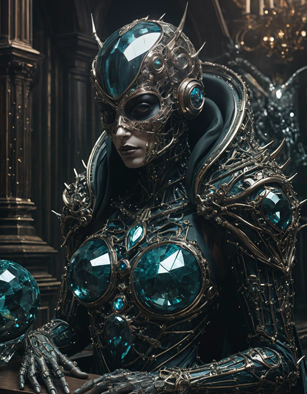 Hyperrealistic art by Greg Rutkowski, Artgerm, WLOP, Alphonse, Beeple and Caravaggio, Lapidary of a Sisal-plated abysues magic crystals, Heidelberg School, F/5, multidimensional . Magical, evil, fantastical, futuristic, demonic, grunge style, highly detailed . Extremely high-resolution details, photographic, realism pushed to extreme, fine texture, incredibly lifelike