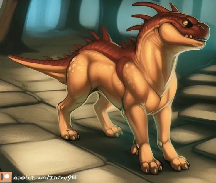 highly detailed, hi res, solo, male, tail, (feral varren, quadruped, reptile:1), standing, detailed background, zackary911, spines, <lora:varren-v1e2:1>