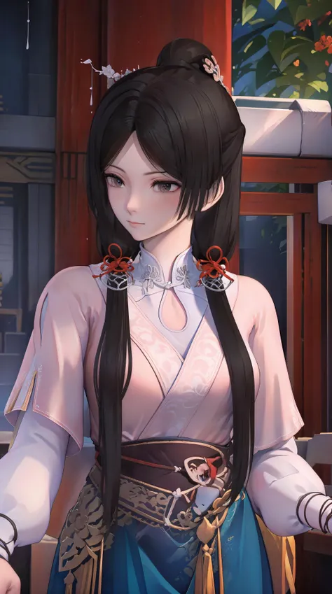 masterpiece,best quality,1girl, black_hair, breasts, china_dress, chinese_clothes, dress, hair_ornament,cowboy shot,dynamic pose, dynamic angle, <lora:songyan:0.8> ,