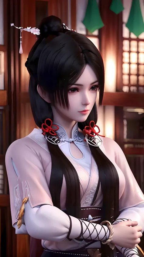 masterpiece,best quality,1girl, black_hair, breasts, china_dress, chinese_clothes, dress, hair_ornament,cowboy shot,dynamic pose, dynamic angle,  <lora:songyan:0.8> ,