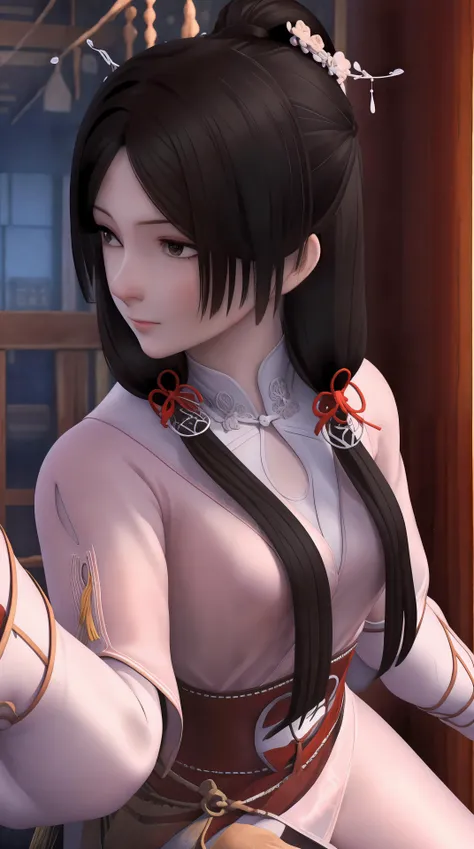 masterpiece,best quality,1girl, black_hair, breasts, china_dress, chinese_clothes, dress, hair_ornament,cowboy shot,dynamic pose, dynamic angle,  <lora:songyan:0.8> ,