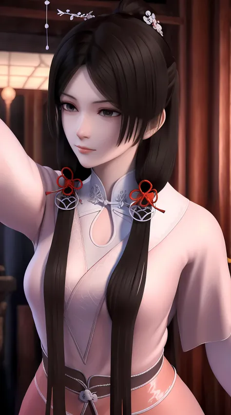 masterpiece,best quality,1girl, black_hair, breasts, china_dress, chinese_clothes, dress, hair_ornament,cowboy shot,dynamic pose, dynamic angle, <lora:songyan:0.8> ,