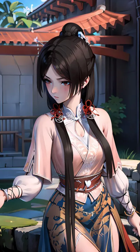 masterpiece,best quality,1girl, black_hair, breasts, china_dress, chinese_clothes, dress, hair_ornament,cowboy shot,dynamic pose, dynamic angle, <lora:songyan:0.8> ,