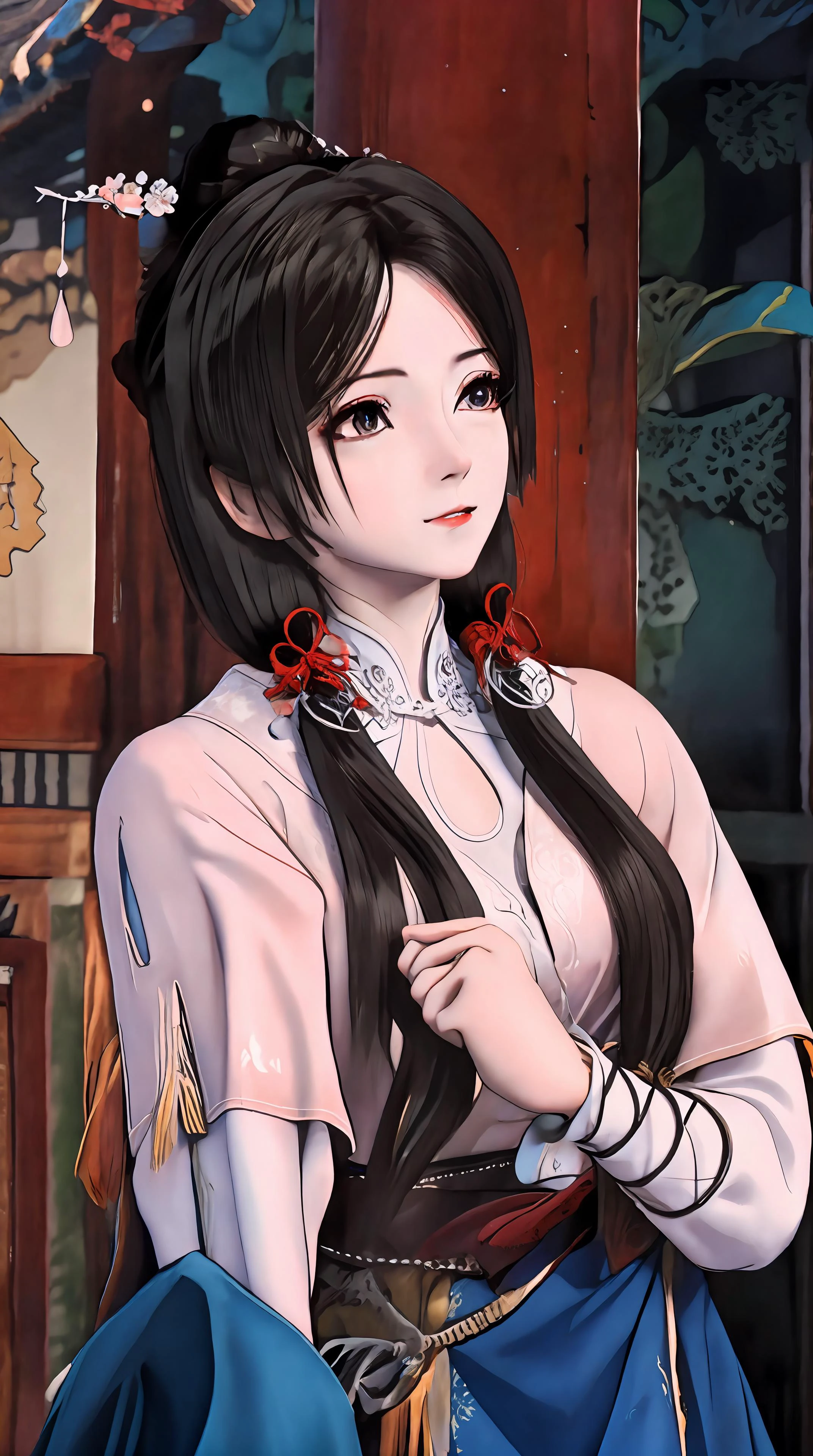 masterpiece,best quality,1girl, black_hair, breasts, china_dress, chinese_clothes, dress, hair_ornament,cowboy shot,dynamic pose, dynamic angle, <lora:songyan:0.8> ,