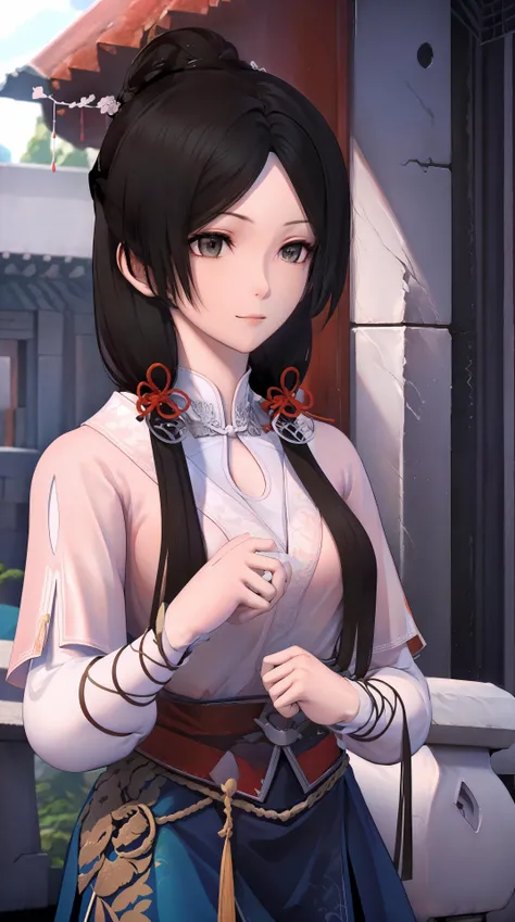 masterpiece,best quality,1girl, black_hair, breasts, china_dress, chinese_clothes, dress, hair_ornament,cowboy shot,dynamic pose, dynamic angle,  <lora:songyan:0.8> ,