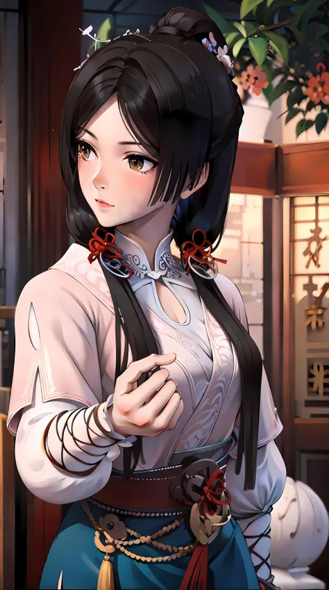 masterpiece,best quality,1girl, black_hair, breasts, china_dress, chinese_clothes, dress, hair_ornament,cowboy shot,dynamic pose, dynamic angle, <lora:songyan:0.8> ,