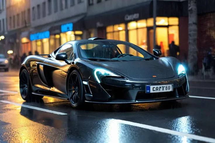 <lora:CarbonFIberXLv1:0.8>,carbonfiber,
A McLaren,made of carbon fiber,on a busy street,headlights come on,a topless girl is bent over the side of the car,facing the driver,hips up,dynamic lighting,dynamic pose,motion blur,professional photography,heavy rain,neon,