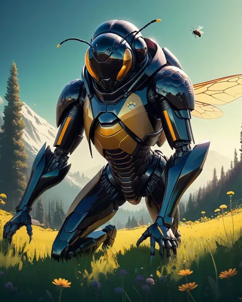 by laurie greasley, beeple, jeremiah ketner, alena aenami and android jones, Male [Troll:Mind Flayer:3], riding a Bee, pixiv, Panorama, 64K, spotlight, extremely detailed CG Unity 8k wallpaper, lots of details, <lora:CarbonFIberXLv1:1> carbonfiber