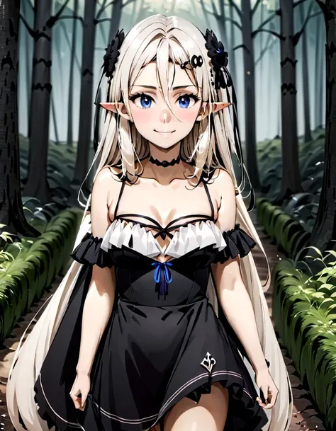 Beatrix , solo, soft smile, walking, forest, portrait, dress