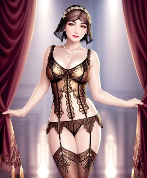 looking at viewer, naughty smile, symmetric, centered, closeup, feminine, athletic, fit, narrow waist,excited, realistic body proportions, realistic, photo-realistic, 8k, highly detailed,1920s bimbo,glossy, sexy, anatomically correct, symmetrical anatomy, analog style, Masterpiece, 4K, beautiful,<lora:Flapper_Dresses:0.75> , flapper_dress,red, superb golden embroidery, pearl necklace, woman wearing the flapper_dress, fishnets,posing for a picture, ballroom background, 1920s bedroom background, woman wearing a garter belt, frills and golden embroidery <lora:Garterbelt:0.55>, (full flapper dress, upper body closeup, beautifully detailed face, detailed eyes:1.35)