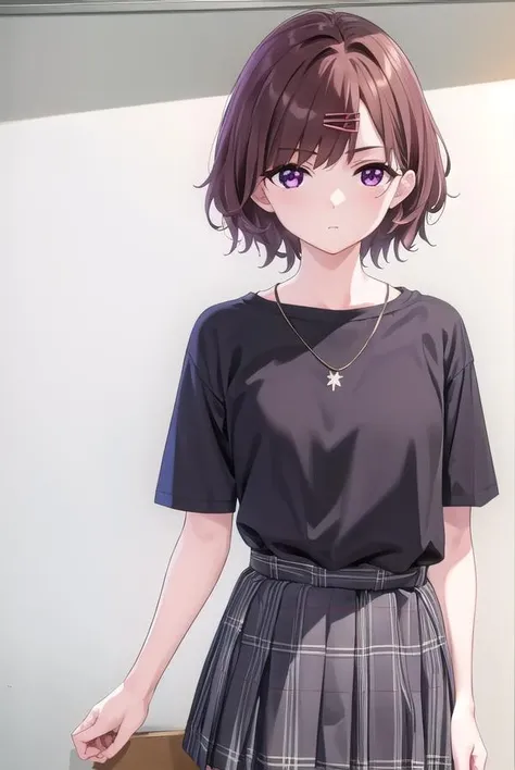 madokahiguchi, <lora:madokahiguchiyd-lora-nochekaiser:1>,
madoka higuchi yd, brown hair, eyebrows hidden by hair, grey background, hair ornament, hairclip, mole, mole under eye, (purple eyes:1.1), short hair, wavy hair,
BREAK black pantyhose, black shirt, pantyhose, plaid, plaid skirt, pleated skirt, school uniform, shirt, skirt,
BREAK indoors, bed,
BREAK looking at viewer, (cowboy shot:1.5),
BREAK <lyco:GoodHands-beta2:1>, (masterpiece:1.2), best quality, high resolution, unity 8k wallpaper, (illustration:0.8), (beautiful detailed eyes:1.6), extremely detailed face, perfect lighting, extremely detailed CG, (perfect hands, perfect anatomy),