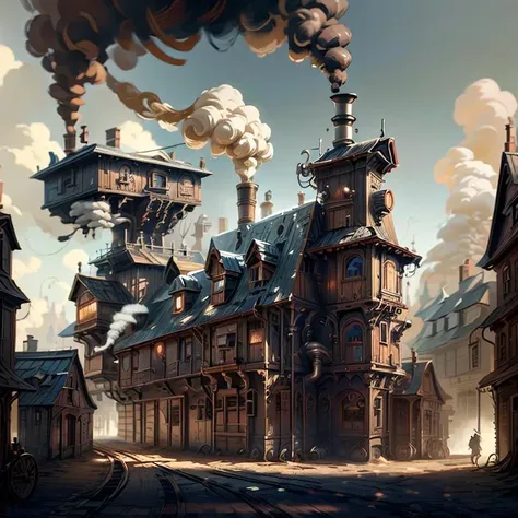 <lora:SteamPunkBundleV3:1> steampunkai house in the city, street, dramatic, masterpiece, concept <lora:more_details:0.6>