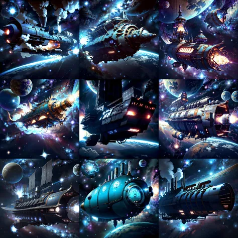 <lyco:SteamPunkBundleV3:.9> steampunkai spaceship in space, stars , detailed, intricate