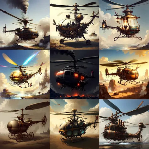 <lyco:SteamPunkBundleV3:.9> steampunkai helicopter, detailed, intricate