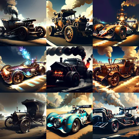 <lyco:SteamPunkBundleV3:.9> steampunkai race car, detailed, intricate