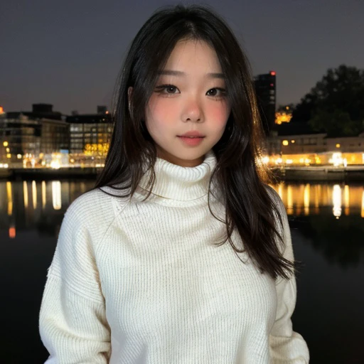 <lora:anikaauwu_sd15_512_128_64_v1:1>anikaauwu,1girl,looking at viewer, new years eve party fireworks in background, wearing a turtleneck sweater